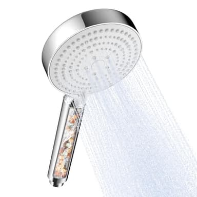 OFFO Duschkopf mit Filter, 13cm Duschkopf Groß mit 6 Strahlarten, Handbrause mit Filtration in 20 Schichten, Duschbrause für Wassersparend, Shower Head mit Kalkfilter, Chrom+Weiß