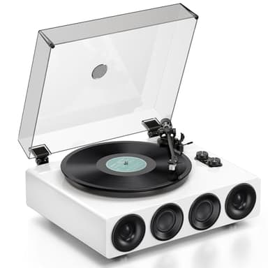 1 by ONE Plattenspieler mit integrierten Lautsprechern, Phono Vorverstärker, Riemenantrieb, 33/45 RPM, MM-Tonabnehmer, Bluetooth Eingang