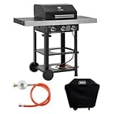 TAINO WABAYA 3+0 Gasgrill Grillwagen 3 Brenner Keramik Sear-Burner Piezo-Zündung Thermometer Warmhalterost Schwarz Matt mit Abdeckhaube