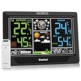 Eachui Wetterstation Funk mit Außensensor Großes Farbdisplay Funkwetterstation mit Wettervorhersage DCF Funkuhr Innen und Außentemperatur und Luftfeuchtigkeit Barometer Netzbetrieben（Schwarz）