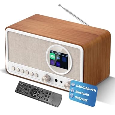DAB Plus Radio mit Bluetooth,DAB+ / FM Radio mit Fernbedienung und Netzbetrieb,Digitalradio Küchenradio Radiowecker mit Zweifacher Alarm,USB/AUX Hafen,Sleep-Timer, 30 voreingestellte Sender
