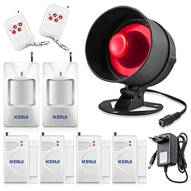 Alarmanlage Haus, Tür Alarmanlage Wohnung 115dB mit 4 Türalarm 2 Bewegungsmelder Aussen 2 Fernbedienung 1 Sirenenhorn, Fenster Einbruchschutz Ring Alarm für Tür Fenster, Wohnmobil, Garage, Shed