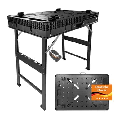 Lemodo Werkbank klappbar, mobiler Spanntisch mit Lochsystem und 4 Spannbacken, klappbarer Arbeitstisch aus Kunststoff mit Metallfüßen, bis 454 kg belastbar, für Heimwerker, Werkstatt und unterwegs