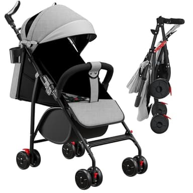 OHMG Reisebuggy flugzeug handgepäck,Kinderkraft Kinderwagen,Leichte Reise Buggy,Liegeposition, Kleine Maße nach Zusammenklappen,Vergrößerbares Verdeck,Für Geburt, bis 22 kg (A-Grau)