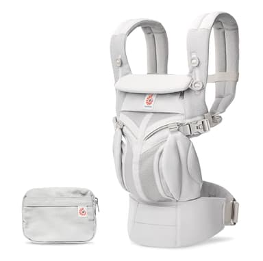 Ergobaby Babytrage für Neugeborene bis zum Kleinkind, 4-Positionen Omni 360 Cool Air Mesh Pearl Grey, Ergonomische Baby-Tragetasche Bauchtrage Rückentrage