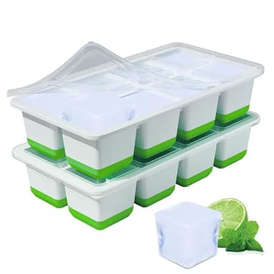 Eiswürfelform Groß, 2 Pack Große Eiswürfelbehälter mit Deckel, Leichtes Lösen, BPA-Freie Silikon Eiswürfelformen, 4,5cm Eiswürfel xxl für Whiskey, Cocktails und Getränke (Grün Silicone Ice Cube Tray)