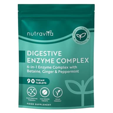 Nutravita Verdauungsenzyme Komplex - 90 vegane Tabletten - mit Amylase, Laktase, Lipase, Bromelain, Ingwer und Pfefferminze - Digestive Enzyme für die Darmgesundheit - 3-Monats-Vorrat