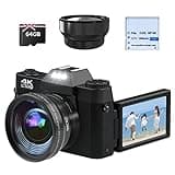 CCN Digitalkamera 4K 48MP, Fotokamera mit 180° Flip 3.0" Bildschirm, 16X Digitalzoom Kompaktkamera, 64GB TF-Karte, mit Macro Linse und Weitwinkel Linse, WiFi-Funktionalität, Upgrade-Version, Schwarz