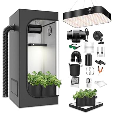MODVKVK Growzelt Komplettset Grow Tent Kit 80x80x180cm mit 200W LED Vollspektrum Grow Lampe Dimmbar, GrowZelt Kit Komplettes Hydroponics Grow Tent Complete Set
