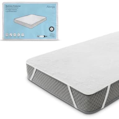 Alreya Matratzenschoner 180x200 cm - Atmungsaktiv, Oeko-TEX, Baumwolle, mit 4 Eckgummis, 90° Waschbar - wasserdichte Matratzenauflage 180 x 200 cm