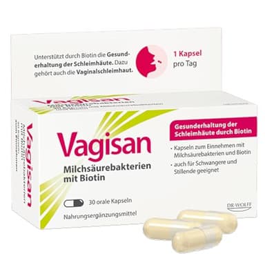 Vagisan Milchsäurebakterien mit Biotin, 30 Kapseln - Nahrungsergänzungsmittel für Frauen mit Lactobacillus-Kulturen - Zur Gesunderhaltung der Schleimhäute & Vaginalflora - Vegan