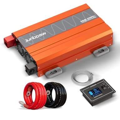 Junbpaw 2080W Reiner Sinus Wechselrichter, 12V DC auf 230V/240V AC, 6000W Spitze, 5V/2.1A USB, leiser Lüfter, Kondensator, für Solaranlage, Wohnmobil, Notstrom, LKW