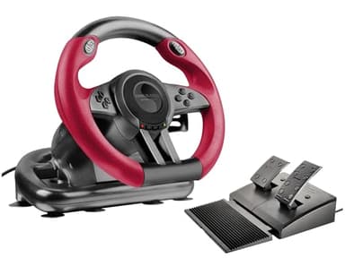 Speedlink TRAILBLAZER Racing Wheel – Gaming Lenkrad für PC, PS4, PS3, Xbox One, Xbox Series, Switch, PC Lenkrad mit Pedalen und Schaltung, Schaltwippen und Schaltknüppel, Force Feedback, schwarz-rot