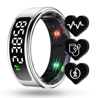 Fontastic Divo Smart Ring mit Display, Fitnessring mit Schlaftracker, Schrittzähler, Herzfrequenz- und Blutsauerstoffmessung, 1ATM wasserdicht, kabellose Ladestation, Fitness-Ring Android kompatibel