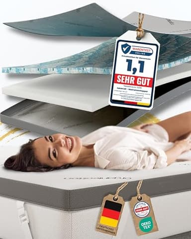 nøvera® Premium Gel Topper 90x200cm | Hohes RG 50 & H3/H4 | wolkenweicher 7-Zonen Matratzentopper 90x200cm | Oberstoff aus 100% Bio-Baumwolle | 7cm Matratzen Topper 90x200 | Luxus Matratzenauflage