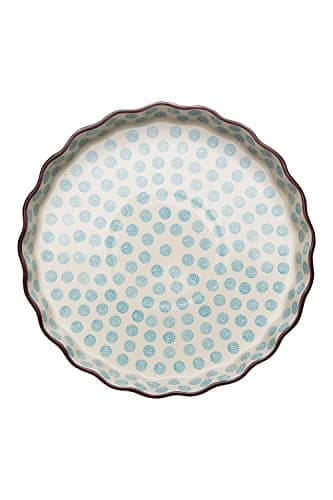 Tranquillo Quicheform aus Steinzeug mit handgestempeltem Print weiß-blau, 27 cm