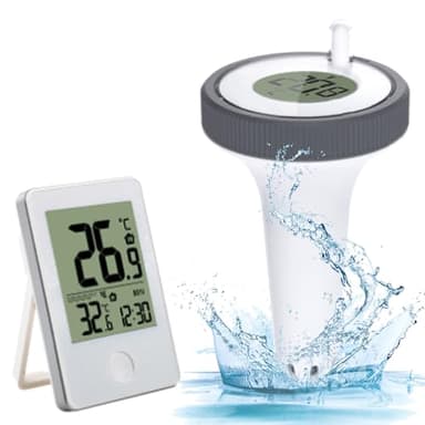 Funk Pool-Thermometer IP67 Wasserdicht, Wireless Schwimmende Digital Poolthermometer, Schwimmend Thermometer mit digitalem,Innentemperatur Empfänger für Aquarium,Schwimmbäder,Spa,Fischteich,Badewannen