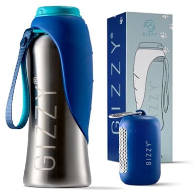 GIZZY® Trinkflasche Hunde für unterwegs - auslaufsicher & robust aus Edelstahl, in 2 Größen inkl. weichem Hundehandtuch | Trinkflasche Hund I Hundetrinkflasche für unterwegs für alle Hunde