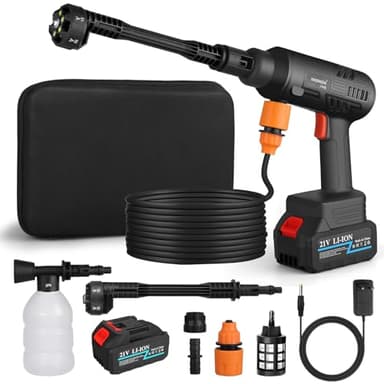 Akku Hochdruckreiniger für Makita Batterie, 62 Bar Hydroblast Akku-Druckreinigerpistole, 21V Tragbarer Akku-Druckreiniger mit 4000mAh Batterien,Ladegerät,5m Schlauch und 6-in-1-Multifunktionsdüse