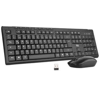 Rii Tastatur Maus Set Kabellos, Funktastatur mit Maus, 9 Shortcut-Tasten Wireless Keyboard and 4 DPI Mouse für Computer/Laptop/Windows/Mac, Deutsches Layout - Schwarz