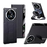 qichenlu Echtleder Smart View Case für Honor Magic V3,【kompatibel mit MagSafe,Fingerhalter,Ständer】 Luxus Nappa Leder Handytasche Magetische Hülle - Schwarz