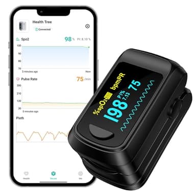 HealthTree Bluetooth-Blutsauerstoffsättigungsmonitor, Herzfrequenzmesser für Apple und Android, mit OLED-Bildschirm, 2 AAA-Batterien und Trageband