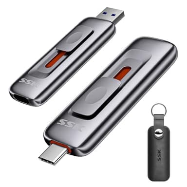 SSK 1TB USB Stick bis zu 1000MB/s, USB 3.2 Gen2 SSD Speicherstick mit Push-Pull Design, Typ-A + C Dual Port Flash Drive, Portable Externe Solid State Drive für iPhone mit Typ-C/Android/Tablet/Window