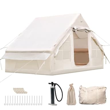Yang Xin Großes Aufblasbares Campingzelt für 2-10 Personen, 6.3㎡/8㎡/12㎡ Outdoor Zelt mit Luftpumpe & Kaminöffnung & Dachfenster, 420D Oxford Wasserdicht 3000mm&UV50+ für 4 Jahreszeiten, 5 min Aufbau