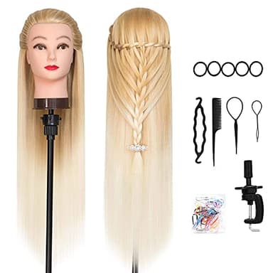 Trainingsköpfe 100% von dem Hochtemperaturfaser Haar Hairdressing Cosmetology Mannequin Frisierkopf Übungskopf mit Halterung+ DIY Haar Zubehör styling