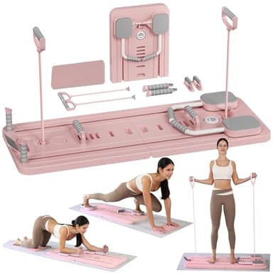 ExeractFit ExeractFit Pilates Board - 2025 Upgraded Plegable Pilates Reformer Machine Set per Hogar Pilates Equipment Multifuncional Rodillo Abdominales Rebote Automático Home Workout(Rosa)