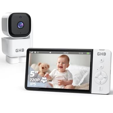 GHB Babyphone mit Kamera 5 Zoll IPS-Display 350° Rotation 5000 mAh VOX 4-Fach-Zoom Nachtsicht Raumtemperatur-Anzeige Zwei-Wege-Audio 720P