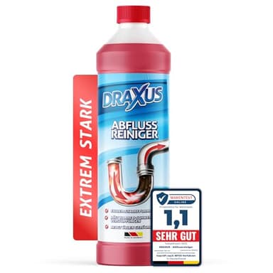 DRAXUS Profi Abflussreiniger (1,0L) I Extrem starker Rohrreiniger löst Haare, Essensreste & schwerste Verstopfungen I Beugt üblen Gerüchen vor