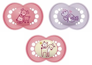 MAM Schnuller-Set, 3 Stück, Tag und Nacht, ab 6 Monaten, mit symmetrischem Sauger, flach und flexibel, aus Silikon, MAM Original, mattes Rosa, 3 Stück