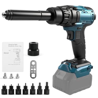 2-in-1 Akku-Nietgerät und Nietmutterpistole, kompatibel mit Makita 18V Akku (ohne Batterie), Tragbare elektrische Nietzange mit M3, M4, M5, M6, M8, M10 und M1 -Muttern, 4 Adaptern und LED-Leuchte