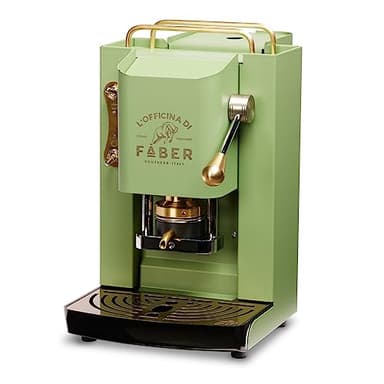 Faber-Kaffeemaschinen | Modell Pro Deluxe | Kaffeepadmaschine ESE 44 mm | Messingbeschichtete Ausführung | Einstellbare Padpresse aus Messing | Standard-Elektroventil (Neongrün)