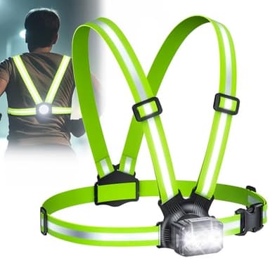 Rolgno 500 Lumen Lauflicht, Lauflampe Joggen mit 360° Reflektoren, Wiederaufladbar Brustlampe, 45° Verstellbar, 7 Modi & IPX4 Wasserdichter Running Light Sicherheitswesten für Nachtlauf