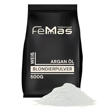 FemMas Blondierpulver weiß 500g I Blondierungspulver mit Plex-Technologie & Arganöl I einfache Anwendung & gleichmäßige Blondierung I stark & staubfrei I Hair Bleach für Aufhellungen von 2-7 Nuancen