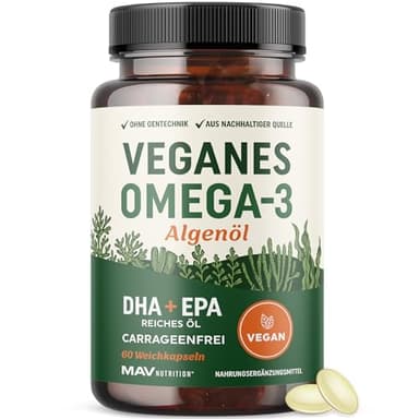 Veganes Omega-3-Algenöl | Pflanzliches DHA & EPA | Nachhaltig gewonnen, Carrageen-frei, ohne Gentechnik | Für Herz-, Gehirn- und Augengesundheit | Fischöl-Alternative | 60 Weichkapseln