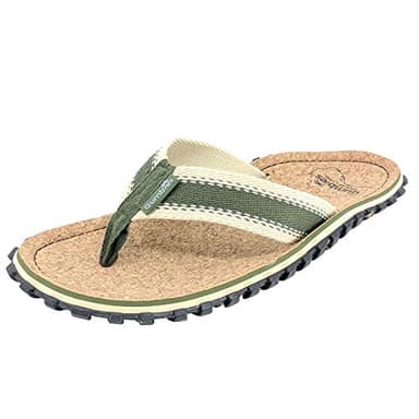 Gumbies Corker - Flip Flops aus Kork mit robuster Sohle aus wiederverwerteten Autoreifen, Fußriemen aus recycelter Baumwolle, ergonomisches Fußbett - Khaki, 44