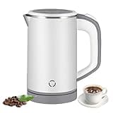 Towwoo 800ML Reisewasserkocher Klein, 600W 5 Minuten Schnelles Kochen Mini Edelstahl Wasserkocher, Überhitzungsschutz Leise Reise Mini Wasserkocher Elektrischer Kettle für Tee Kaffee Babymilch (Weiß)