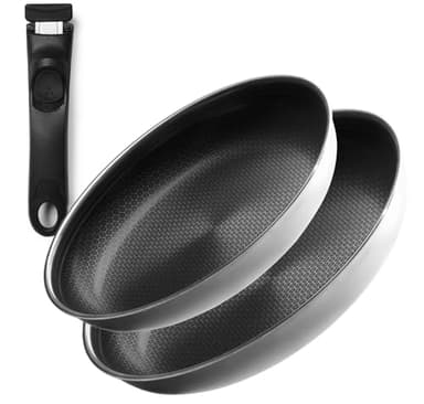 Onyx Cookware Bratpfannenset 2-teilig – 24 & 28cm Mit Abnehmbarem Griff | Beschichtete Pfannen Für Induktion & Alle Herdarten | Platzsparend & Spülmaschinengeeignet | PFAS-frei Bratpfanne