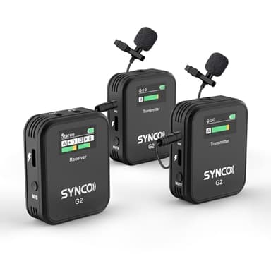 SYNCO Wireless Lavalier-Mikrofon, G2(A2) 2.4G Dual Transmitter 48KHz 24Bit Kabelloses Ansteckmikrofon 200m 8H für Online-Kurse Vlogs Streaming für Kamera Smartphone Tablet