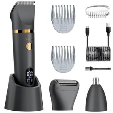Scttomon Intimrasierer Body Groomer Shaver Trimmer für Männer Körperhaartrimmer Rasierer Herren Intimbereich Nasenhaartrimmer Körperrasierer LCD-ANZEIGE Wasserdicht Nass/Trocken Foil Shaver 3 in 1