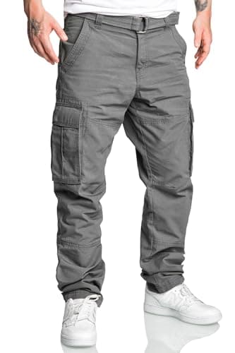 REPUBLIX Herren Cargohose Loosefit Jogger Chino Hose Inkl. Gürtel R7028 Dunkelgrau W36
