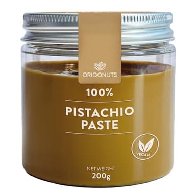 ORIGONUTS, Pistazienpaste 100% Pistazien, Pistaziencreme, Pistazienmus Handgemacht - Basis für Kuchen, Cremes, Desserts, Eiscreme, Dubai-Schokolade - Ohne Farbstoffe, 200g