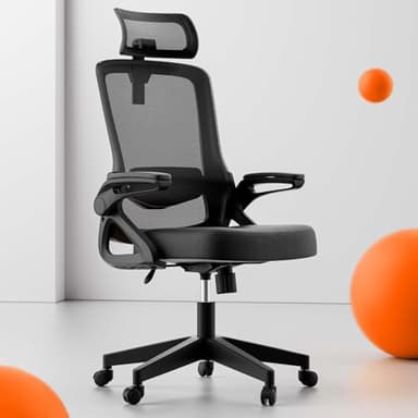 Tweakio Bürostuhl Ergonomisch, S-förmiger Schreibtischstuhl mit Verstellbaren Armlehnen, Ergonomischer Bürostuhl, Office Chair 90°Flip-Up Armlehne, Extra Breites Kissen Büro Stuhl & Gaming Stuhl