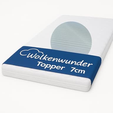 Wolkenwunder Matratzen Topper 100x200 cm fest, 7 cm Höhe, 7-Zonen, Matratzenauflage