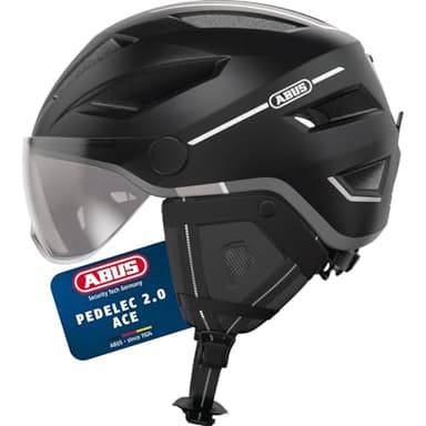 ABUS Stadthelm Pedelec 2.0 ACE - Fahrradhelm mit Rücklicht, Visier, Regenhaube, Ohrenschutz - für Damen und Herren - Schwarz Matt, Größe L