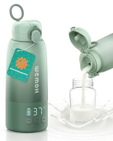 Wemoh Tragbarer Flaschenwärmer Baby für unterwegs mit Selbstreinigungsfunktion, Präzise Temperaturkontrolle & 450ml Große Kapazität, 100W Schnellaufwärmung für Muttermilch & Wasser Milchwärmer to go
