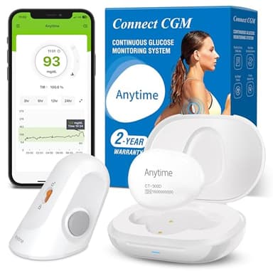 Connect Glukose-Monitoring – Transmitter & 1x Sensor | 14 Tage Blutzuckermessgerät ohne Stechen Sensor | Intelligente Warnungen, Komfortabel, Datenteilung